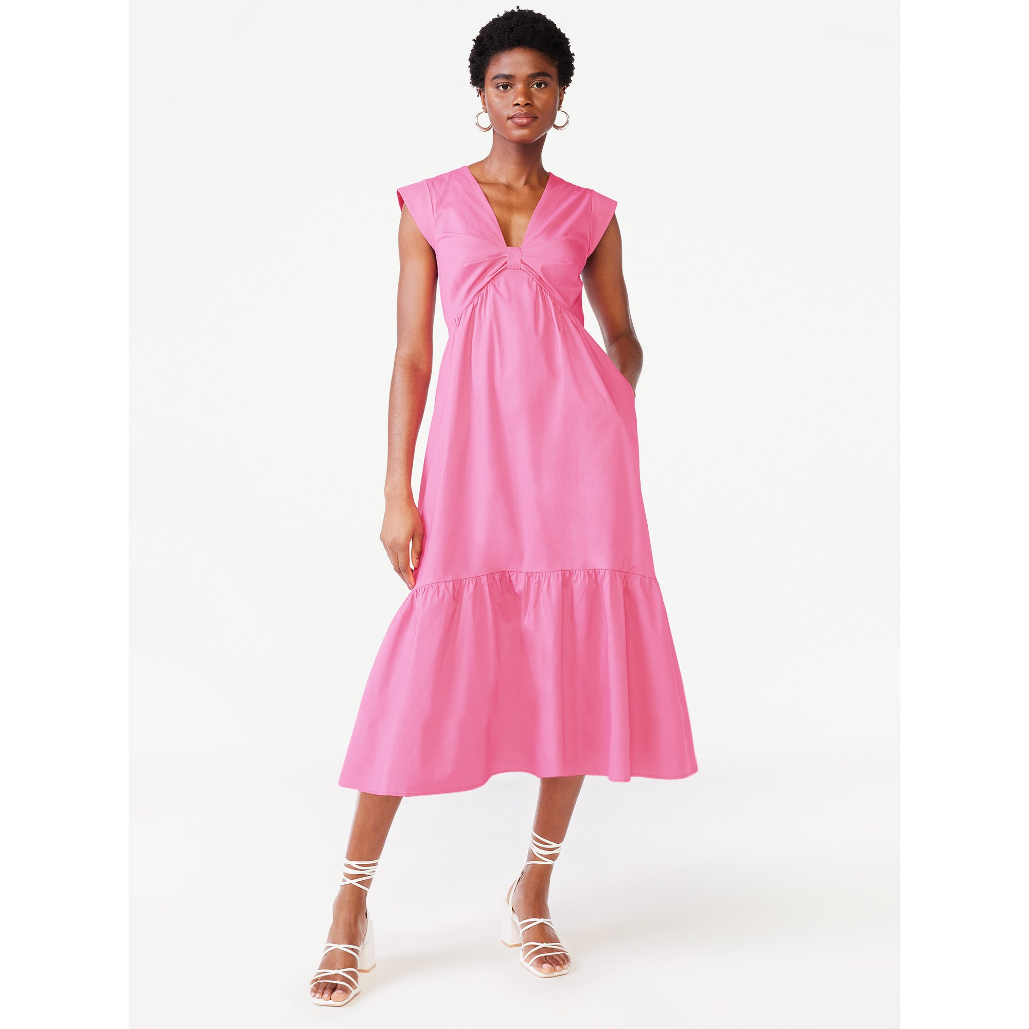 Scoop Women's Knot Front Midi Dress | Walmart (US)