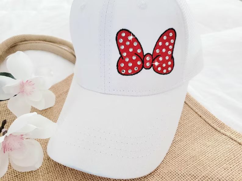 Polka Dot Bow Hat Embroidered With Rhinestones Ponytail Hat | Etsy | Etsy (US)