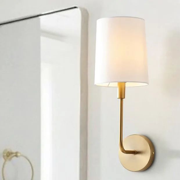 Metallic Finish Sconce With Cotton Shade | Antique Farm House