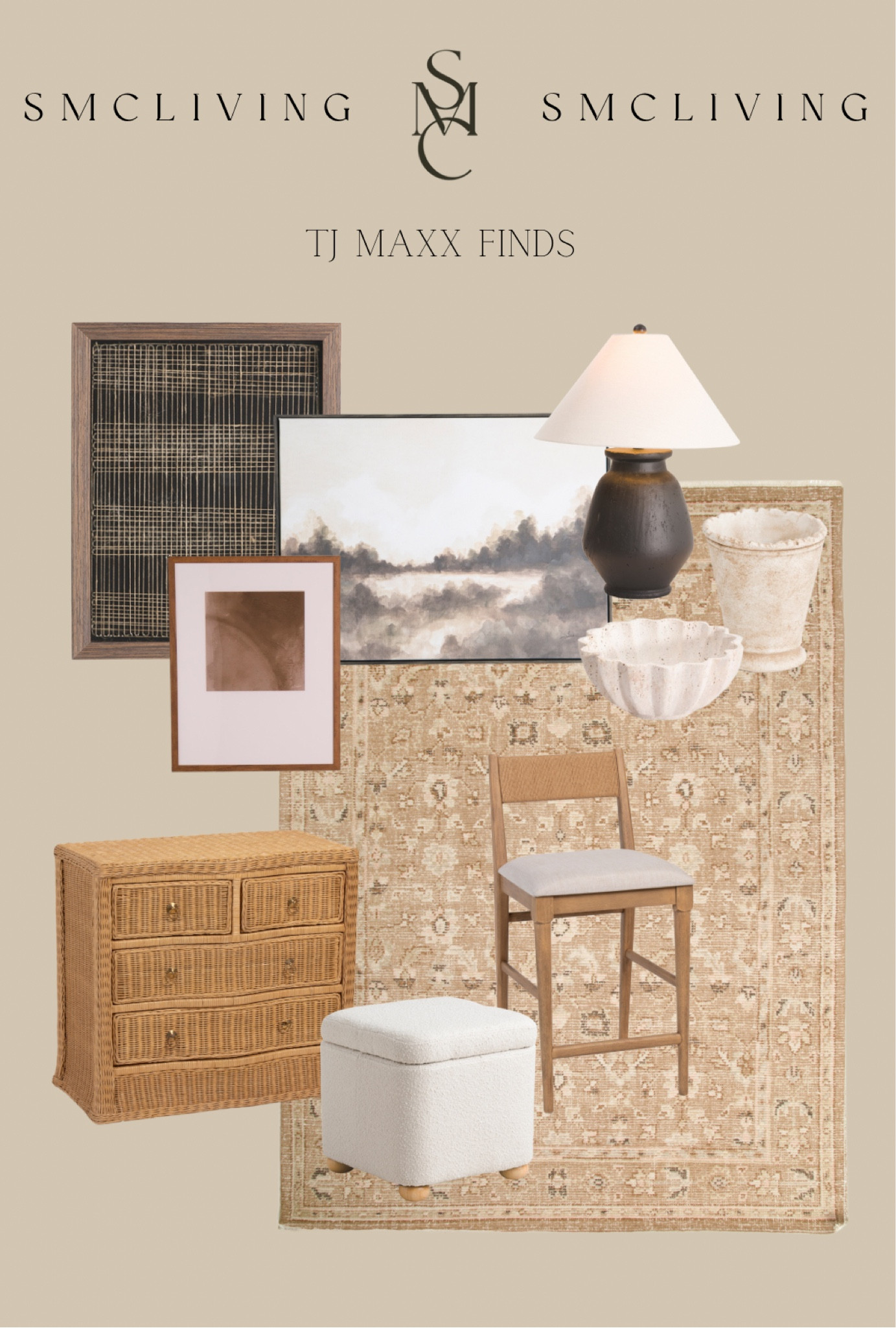 TJ Maxx Finds! 

#homedecor #wallart #woolrug
#tablelamp #shelfdecor #counterstool
#boucleottoman #wickerdresser
#wickerfurniture 

#LTKFindsUnder50 #LTKHome #LTKFindsUnder100