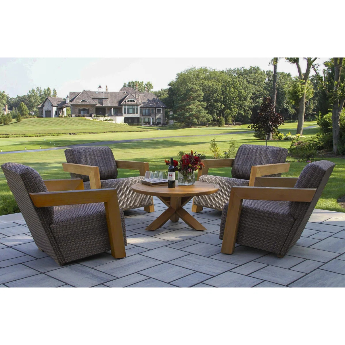 5-Pc. Teak & Wicker Armchair Conversation Set | Wayfair North America
