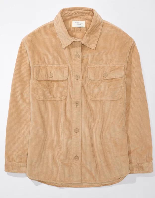 AE Dreamy Drape Oversized Corduroy Shirt | American Eagle Outfitters (US & CA)