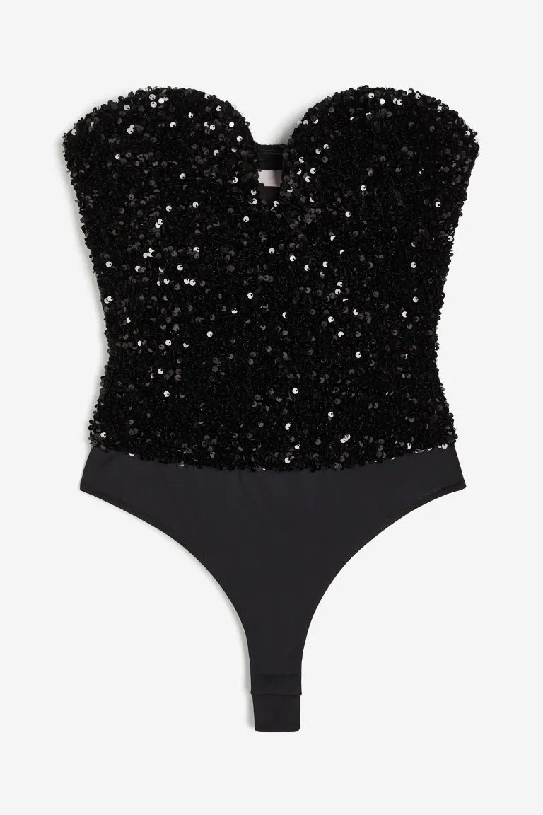 Sequined Thong Bodysuit - Black - Ladies | H&M US | H&M (US + CA)