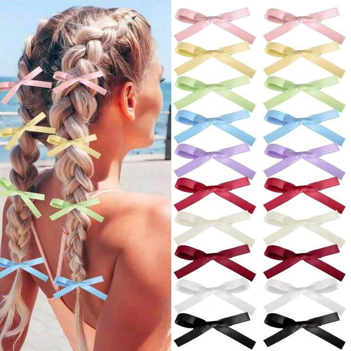 20PCS Hair Bows For Girls, Small Bow Hair Clips Tassel Ribbon Bowknot With Short Tail,Ribbon Hair... | SHEIN