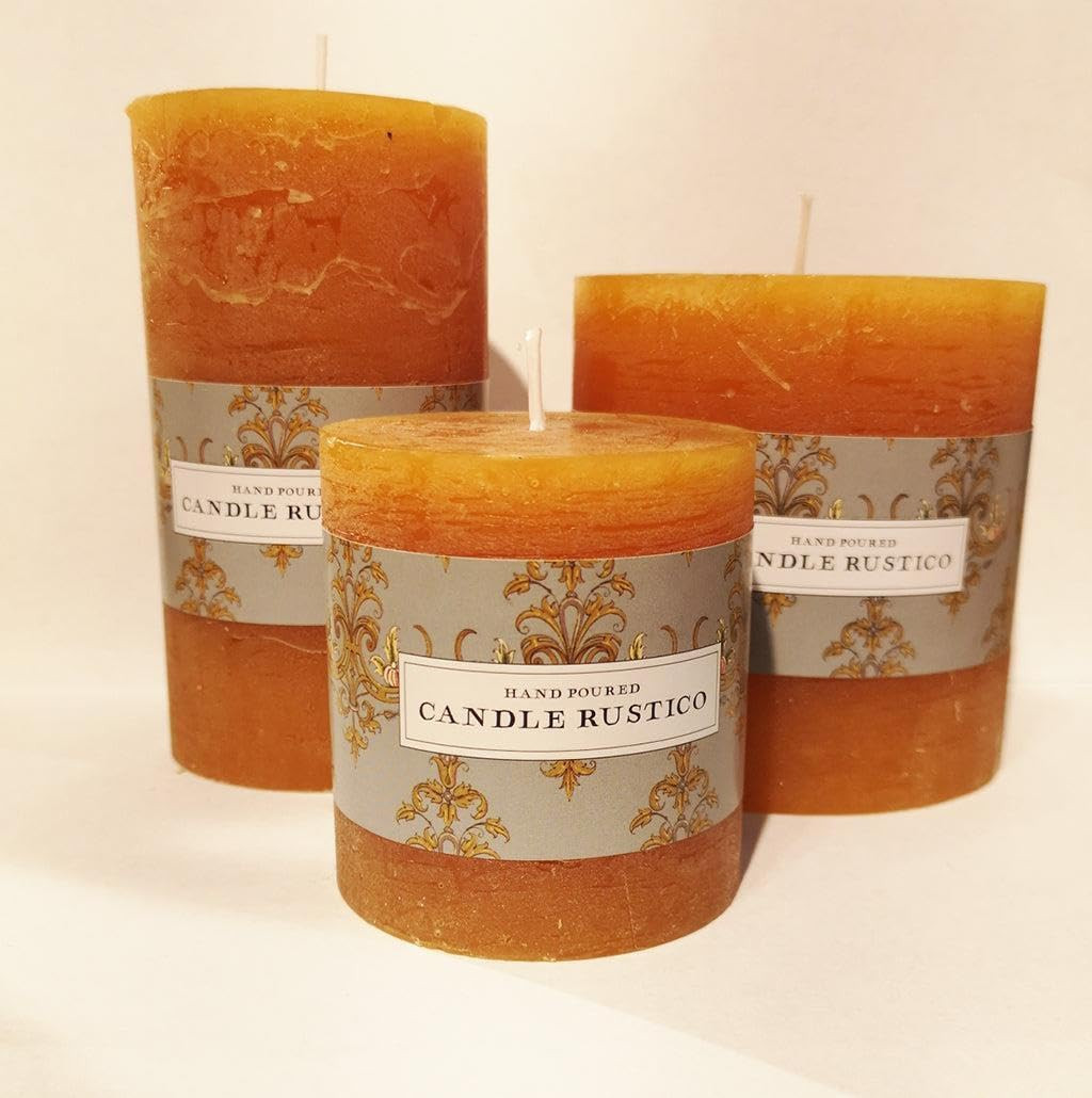 Generic Caramel Orange Ochre Pillar Candle, 3 Sizes, Rustic, Orange Scent, Christmas Candle (10 x... | Amazon (UK)