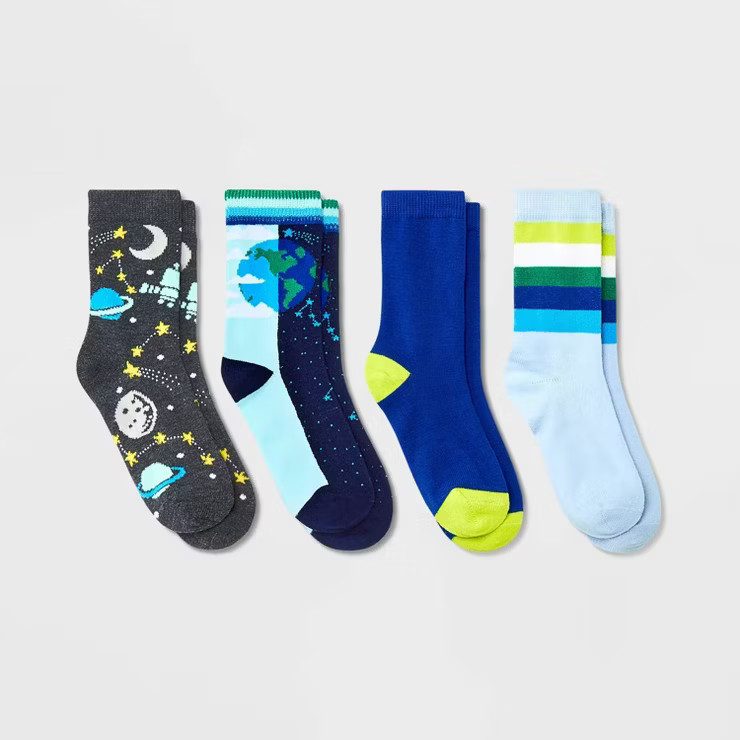 Boys' 4pk Crew Earth Socks - Cat & Jack™ Blue | Target