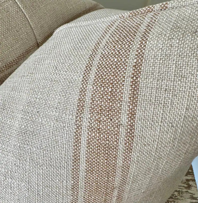Terracotta Striped Vintage Grainsack Look Throw Pillow Cover Clay Striped Linen Texture Neutral D... | Etsy (US)