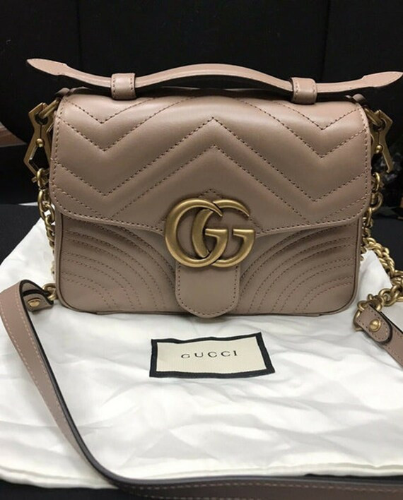 Authentic GG GG Marmont Mini Top Handle Pink Chevron Leather Shoulder Handbag, Gift for her, Luxu... | Etsy (US)