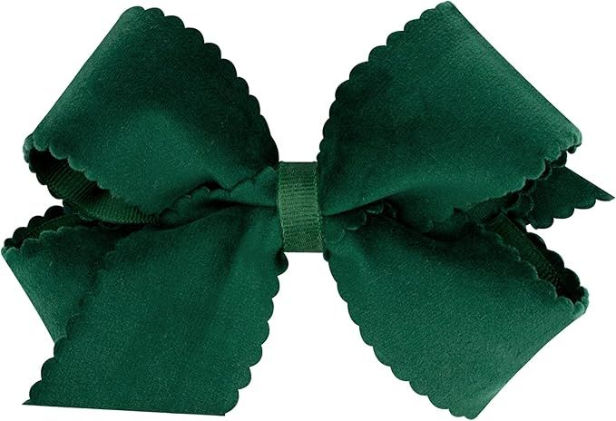 Wee Ones Medium Scalloped edge faux velvet and grosgrain over lay bow | Amazon (US)