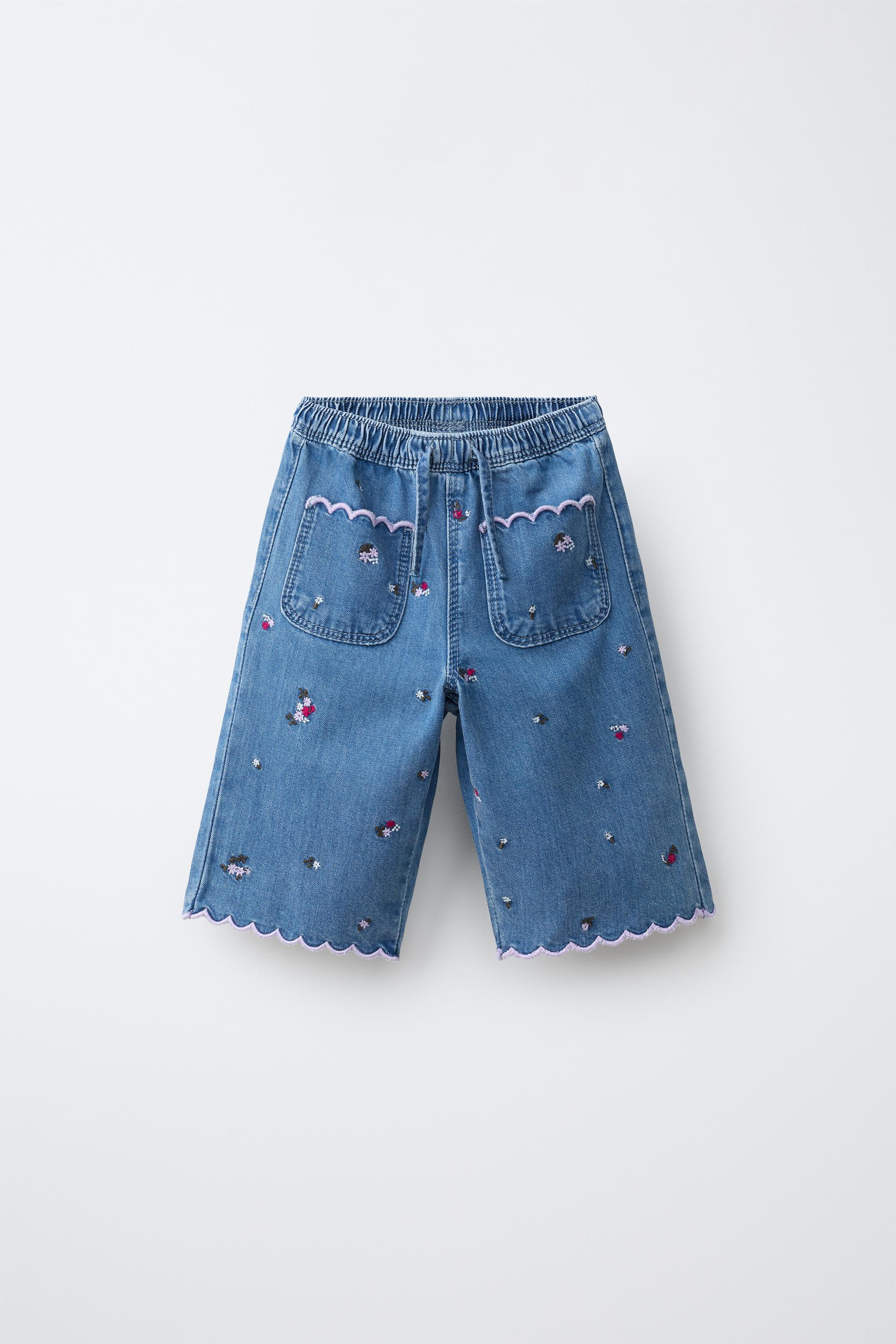 FLORAL EMBROIDERED DENIM TROUSERS | Zara UK