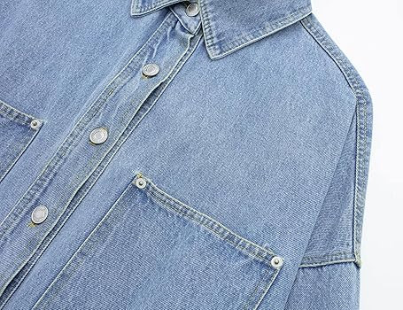 Yvipette Women's Distressed Button Down Denim Jackets Relaxed Mid-Long Lapel Jean Tops Shirts | Amazon (US)