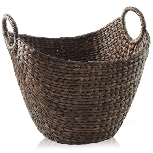 Casafield Large Laundry Boat Basket with Handles - Espresso, Woven Water Hyacinth Multipurpose Storage Organizer for Throw Blankets, Bathroom, Bedroom, Living Room | Amazon (US)