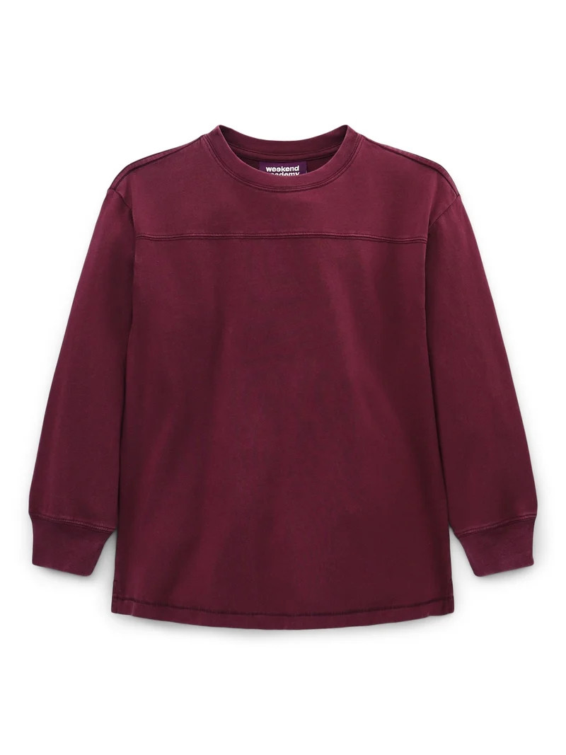 Weekend Academy Boys Football Yoke Cotton T-Shirt with Long Sleeves, Sizes 4-18 | Walmart (US)