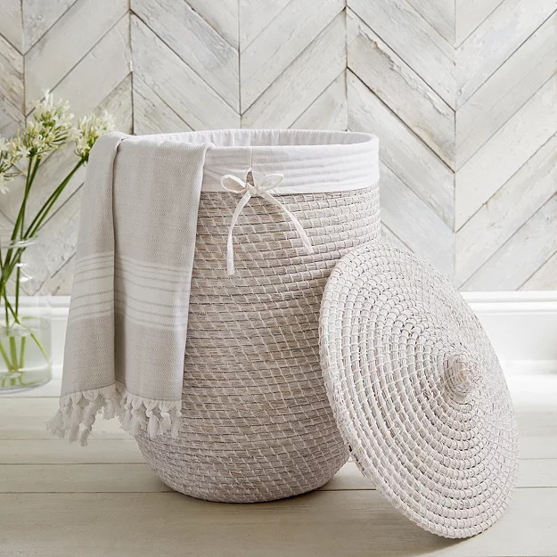 Whitewashed Seagrass Laundry Basket – with Liner | The White Company (UK)