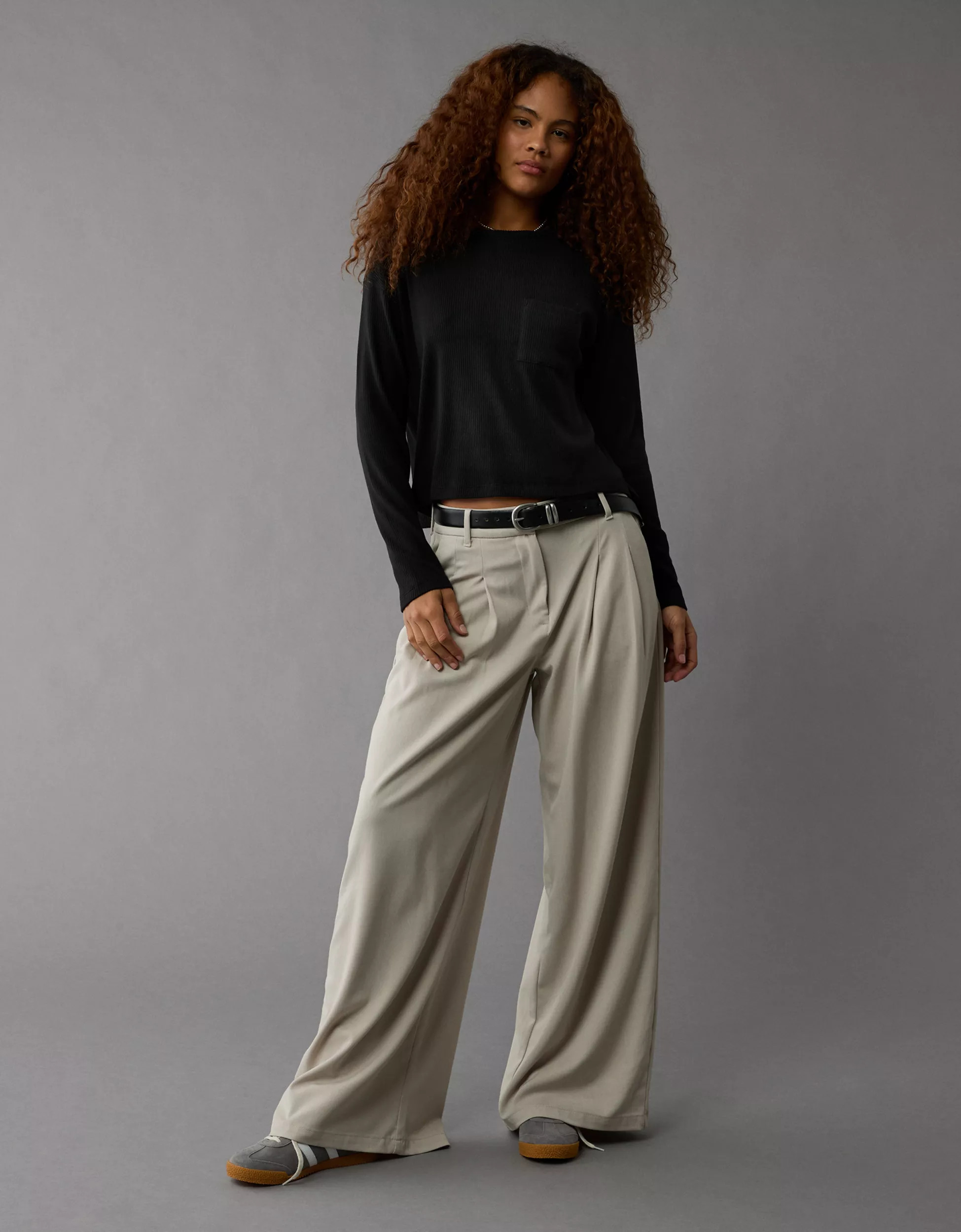 AE Plush Long-Sleeve Cropped Pocket T-Shirt | American Eagle Outfitters (US & CA)