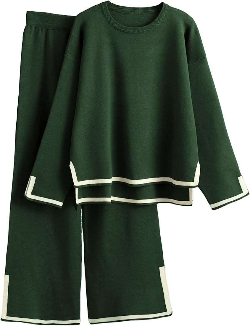 Tanming Women's 2 Piece Outfits Long Sleeve Knit Sweater Top Wide Leg Pants Lounge Sets Tracksuit... | Amazon (US)