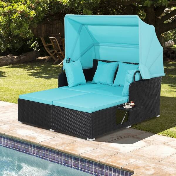 Outdoor Patio Daybed with Canopy and Foldable Side Trays - 65" x 60.5 x 58.5" - Bed Bath & Beyond... | Bed Bath & Beyond