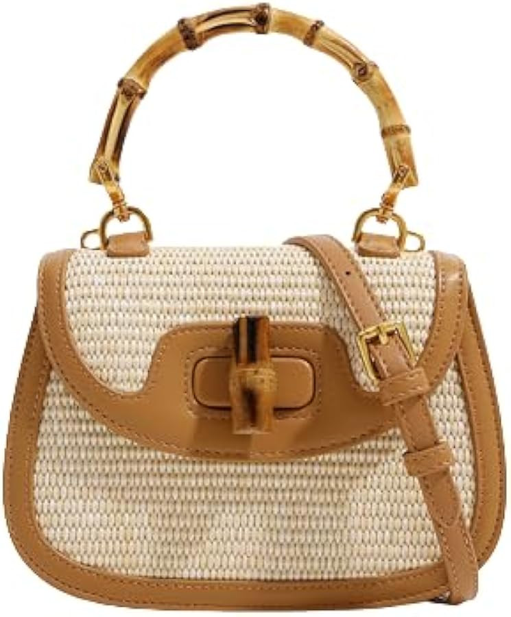 Handbag for Women Small Shoulder Bag Straw Purse with Bamboo Handle and Shoulder Strap Mini Tote ... | Amazon (US)