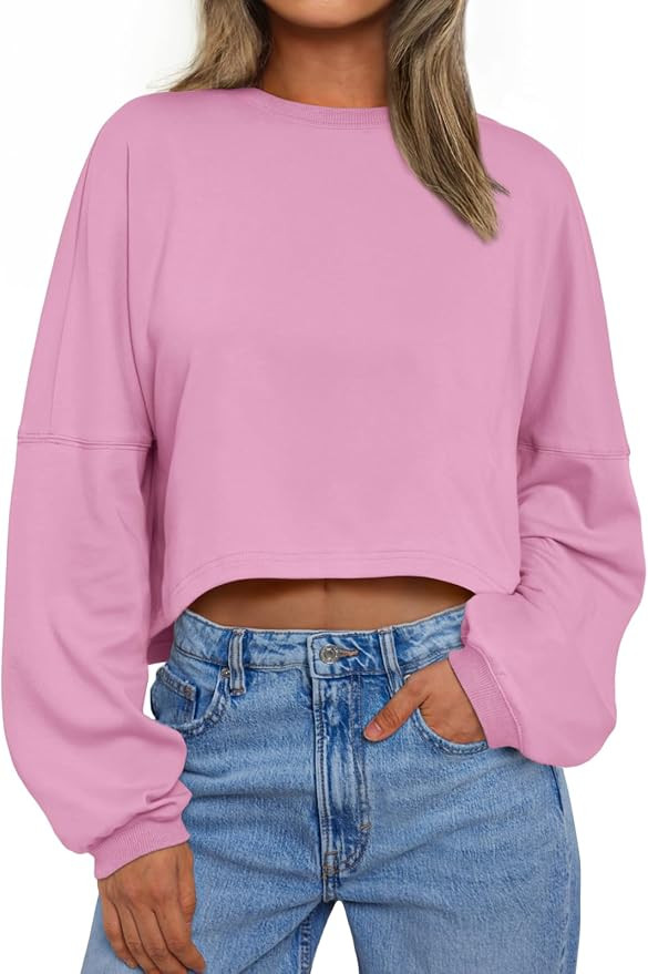 Trendy Queen Cropped Sweatshirts for Women Oversized Crewneck Sweaters Long Sleeve Tops Fall Wint... | Amazon (US)