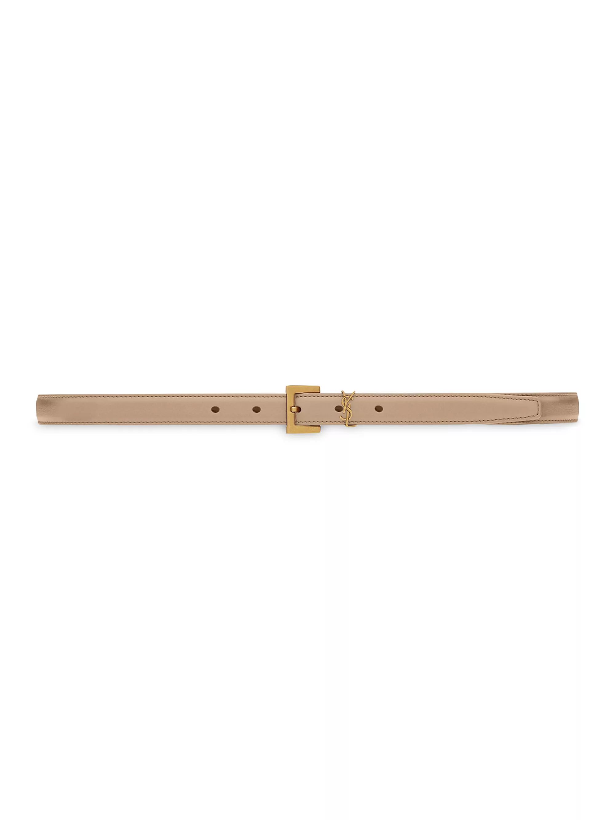 Cassandre Thin Belt with Square Buckle in Grained Leather | Saks Fifth Avenue