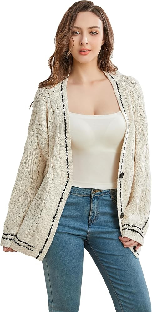 Women's Knit Cardigan Long Sleeve V Neck Sweatshirt Knitted Print Button Down Knitwear Outerwear ... | Amazon (US)