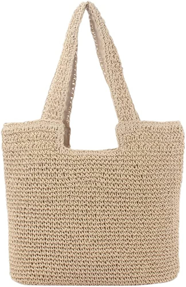 Erhuoxz Straw Shoulder Bag for Women, Hand-Woven Tote Bag Summer Beach Bag Rattan Handbag,Boho Ba... | Amazon (US)