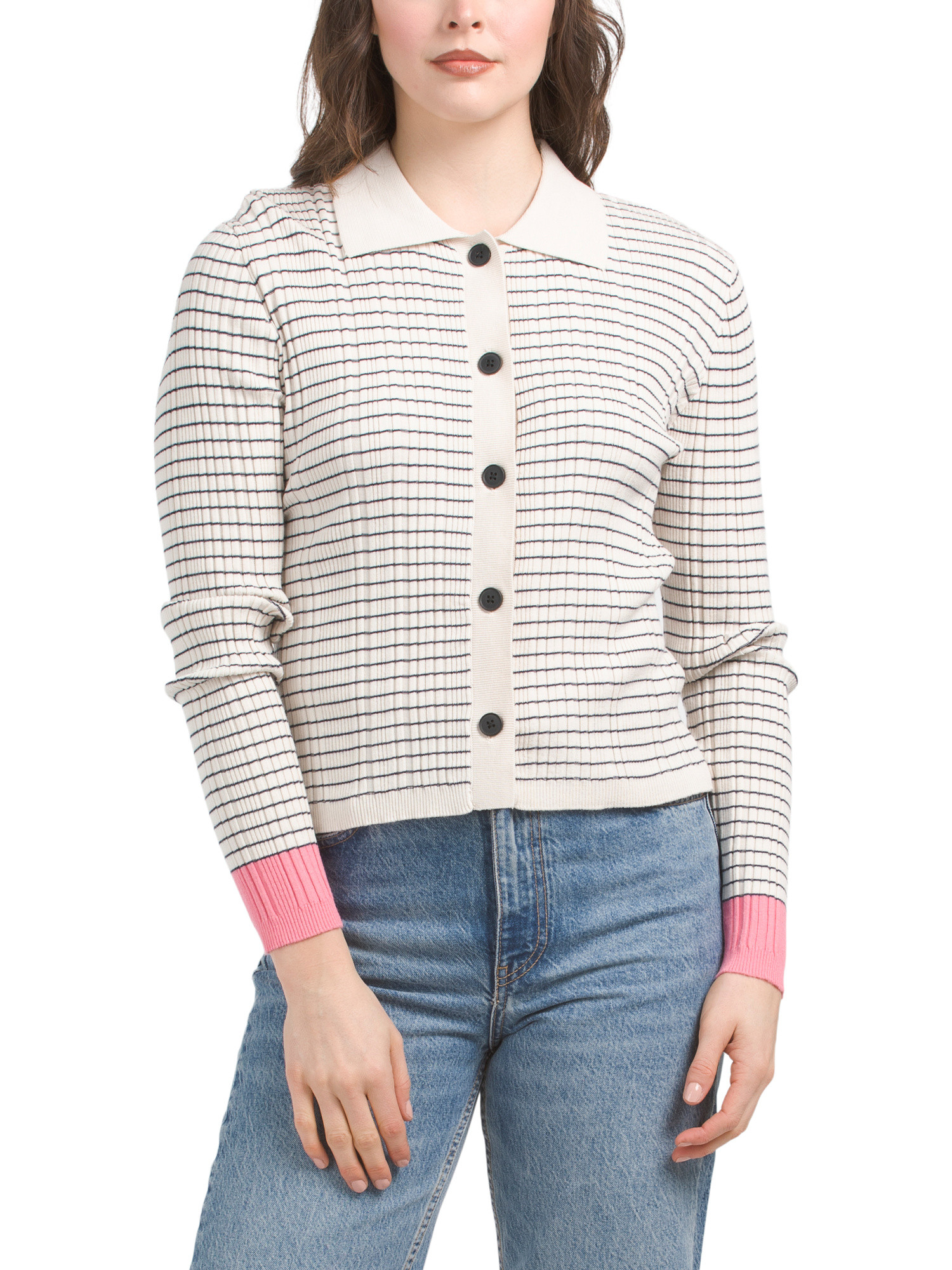 Ribbed Cardigan With Tipping | TJ Maxx