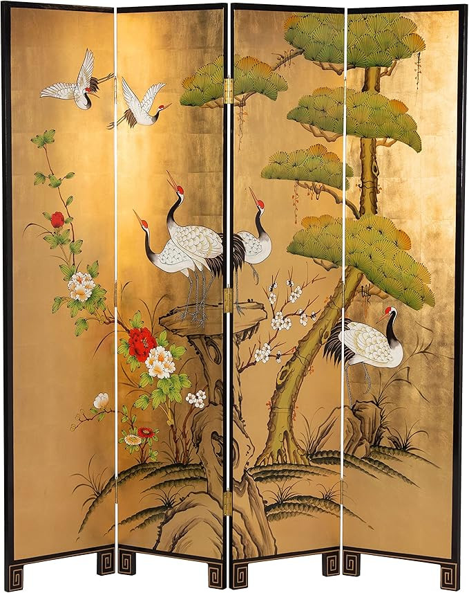 Red Lantern Artisan Crafted 6 ft. Tall Gold Lacquer Room Divider - Cranes in Garden | Amazon (US)