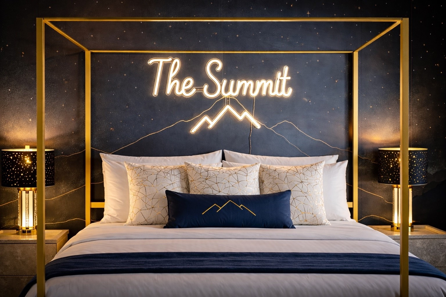 Moody mountain luxe done right ✨
Navy, champagne gold, and elevated textures = the ultimate retreat bedroom vibe.
Linked everything that gives this space its summit-level glow 🏔️🖤
Shop the look below 

#LTKTravel #LTKdayinmylife