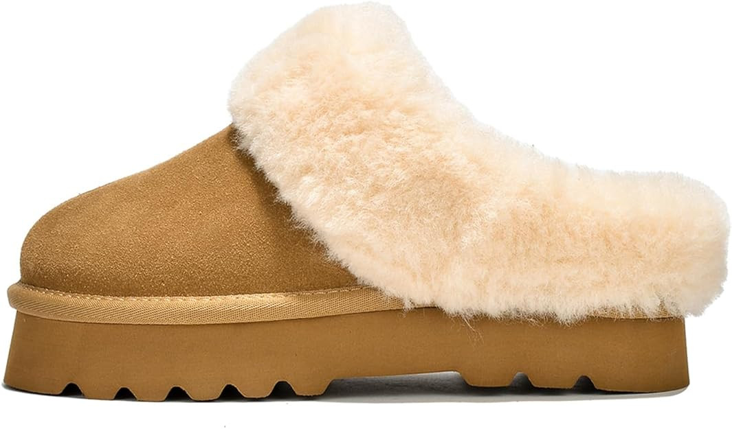 Womens Slippers - Water Resistant House Slippers - Fuzzy Fur Lining & Wool Collar House Shoes - C... | Amazon (US)