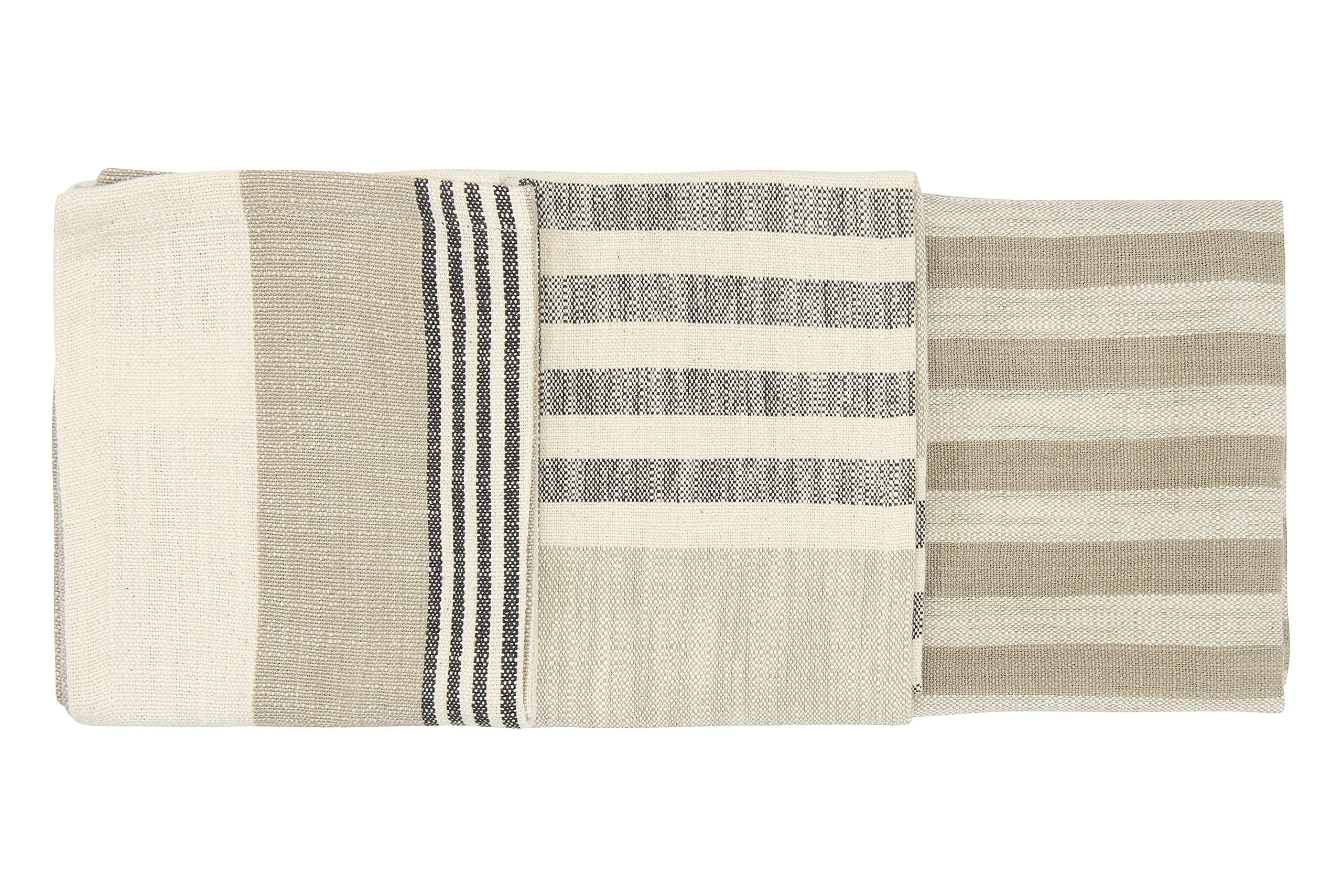 Creative Co-Op Tan & Grey Striped Cotton Tea Towels (Set of 3 Pieces) Entertaining Textiles, Grey... | Amazon (US)