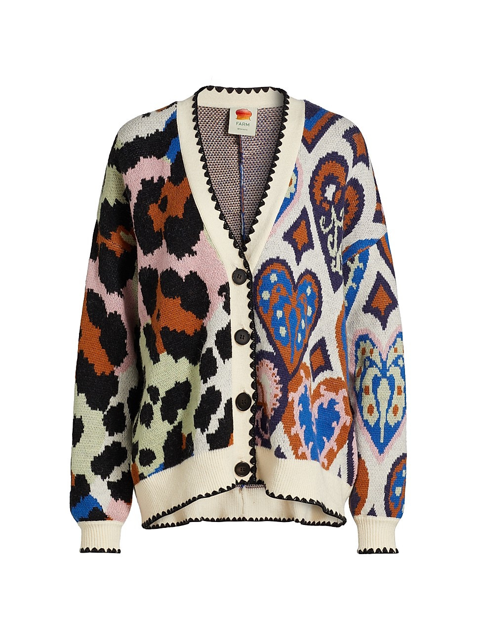 Women's Intarsia-Knit V-Neck Cardigan - Hearts Ikat Cream - Size XXS | Saks Fifth Avenue