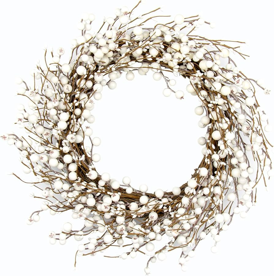 JINGHONG Winter Wreaths for Front Door 20 Inch Artificial Winter Wreath White Berry Wreath for In... | Amazon (US)