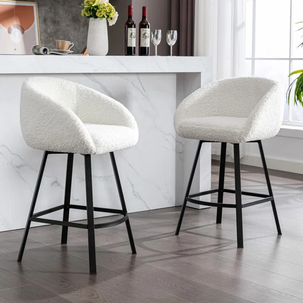 Kensyn Swivel 25.6" Sherpa Counter Stool | Wayfair North America