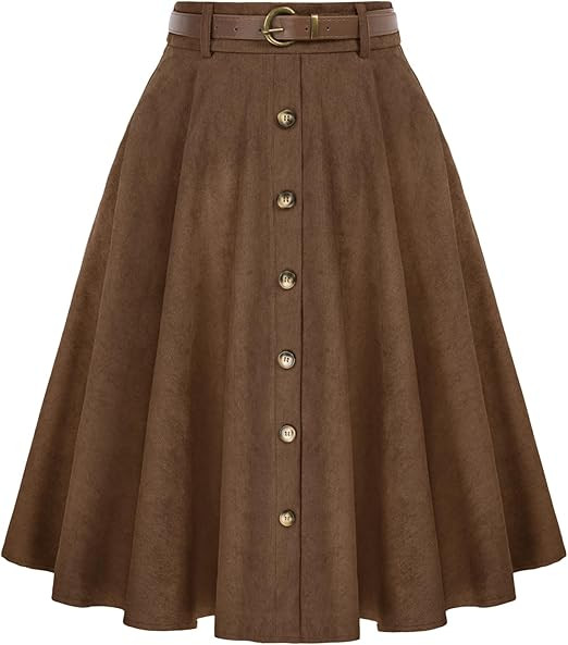 Belle Poque Women's Knee Length Corduroy Skirt Vintage Stretch High Waist A-Line Midi Skirt with ... | Amazon (US)