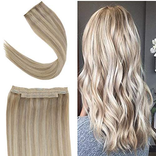 Youngsee 20inch Remy Blonde Human Hair Halo Extensions Dark Ash Blonde Highlight #22 Blonde Hair ... | Amazon (US)