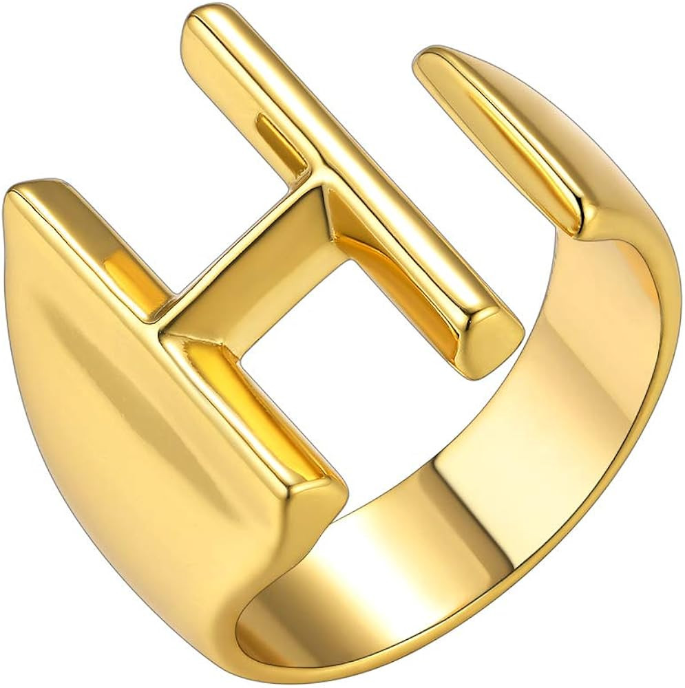 GoldChic Jewelry Personalized Gold Bold Initial Letter Open Ring Adjustable Women Statement Rings... | Amazon (US)