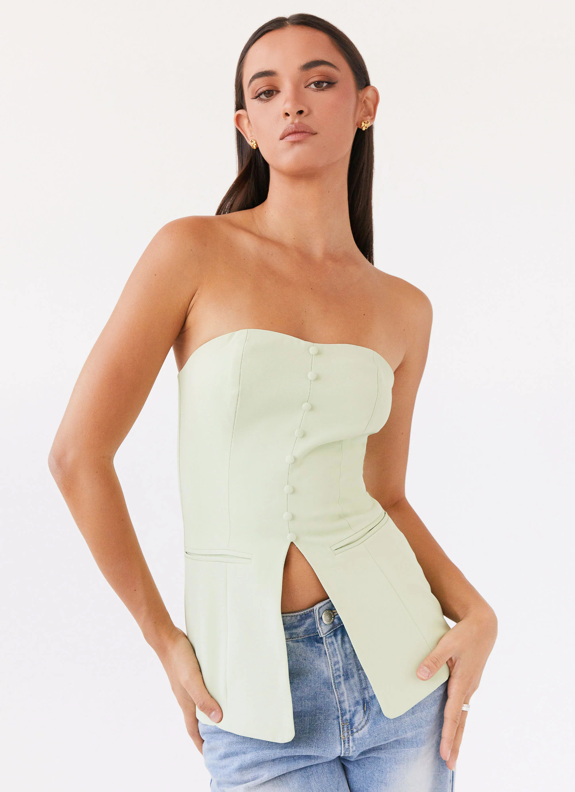 Riveria Tailored Strapless Top - Green Zest | Peppermayo (Global)