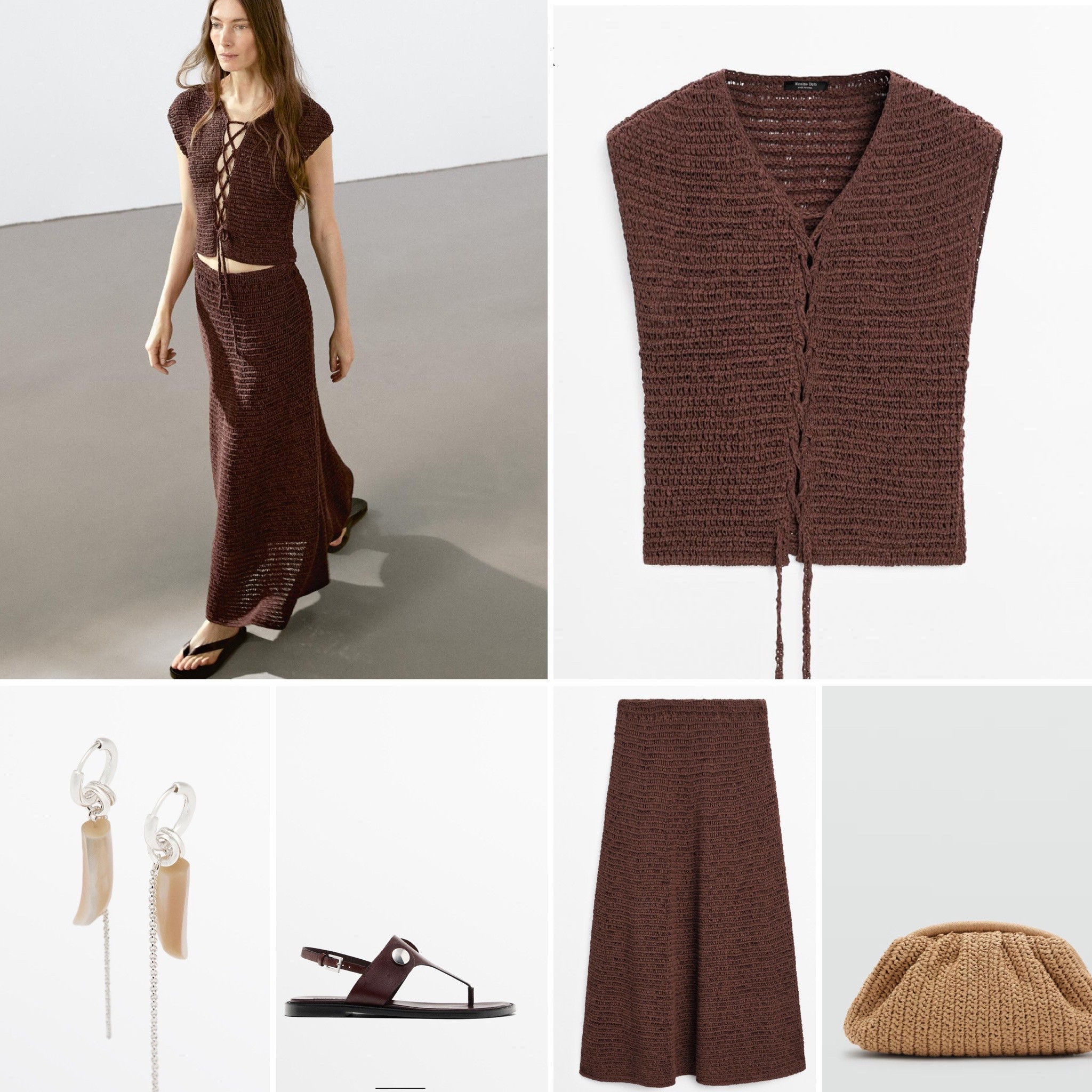 Crochet summer co ord 
Skirt outfit 
Summer holiday outfit 
Brown crochet 
Raffia bag 

#LTKtravel #LTKspring #LTKsummer