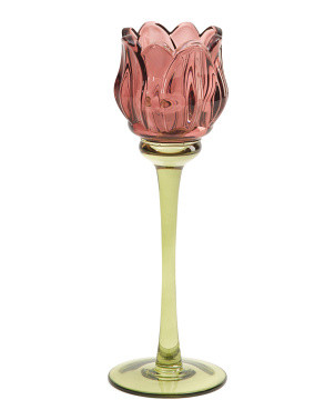 8.75in Glass Figural Tulip Taper Candle Holder | Furniture & Lighting | Marshalls | Marshalls