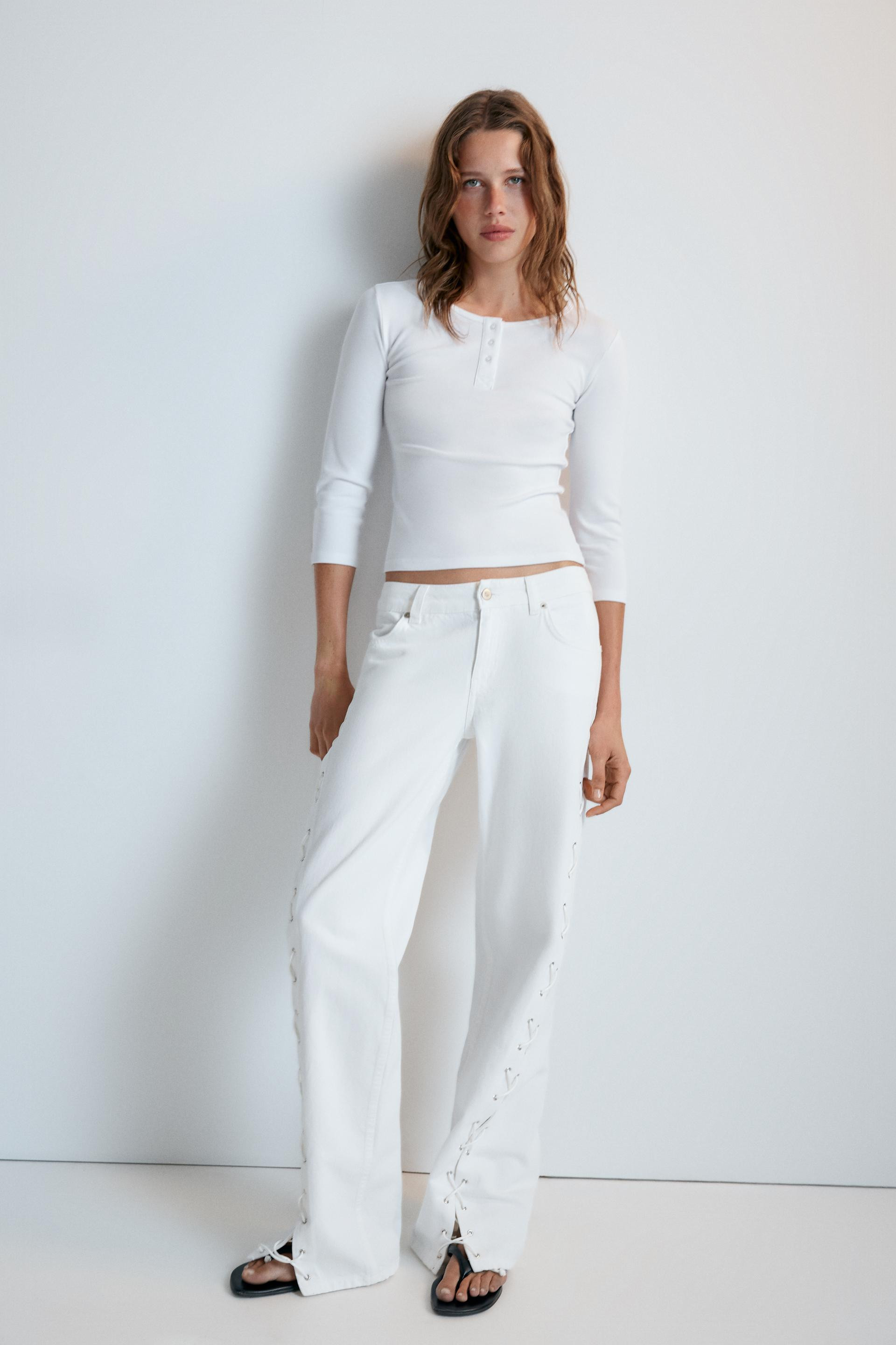 MID-WAIST TRF STRAIGHT-LEG LACE-UP JEANS | Zara AU