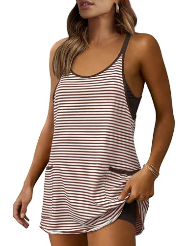 Zhiyouni Women's Summer Athletic Mini Dress Sleeveless V Neck Built-in Shorts Striped Tennis Work... | Amazon (US)
