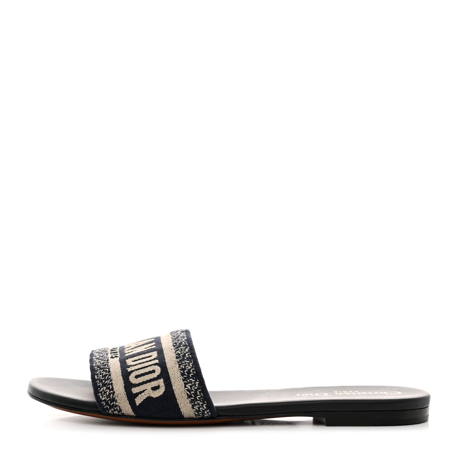 Canvas Embroidered Dway Mules Slide Sandals 37.5 Deep Blue | FASHIONPHILE (US)