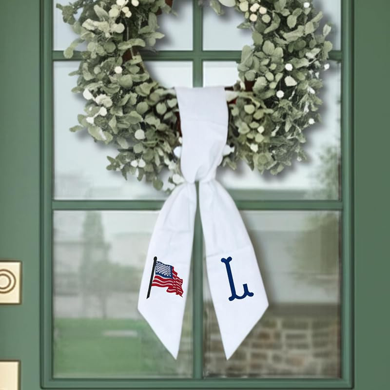 Personalized 4th of July Monogram Wreath Sash - Patriotic Door Decor- Personalized Monogram Wreat... | Amazon (US)