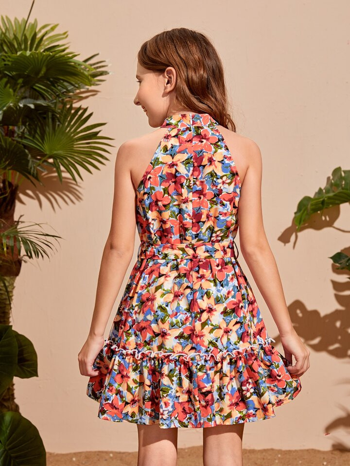 SHEIN Tween Girl Floral Print Frill Trim Dress | SHEIN USA | SHEIN