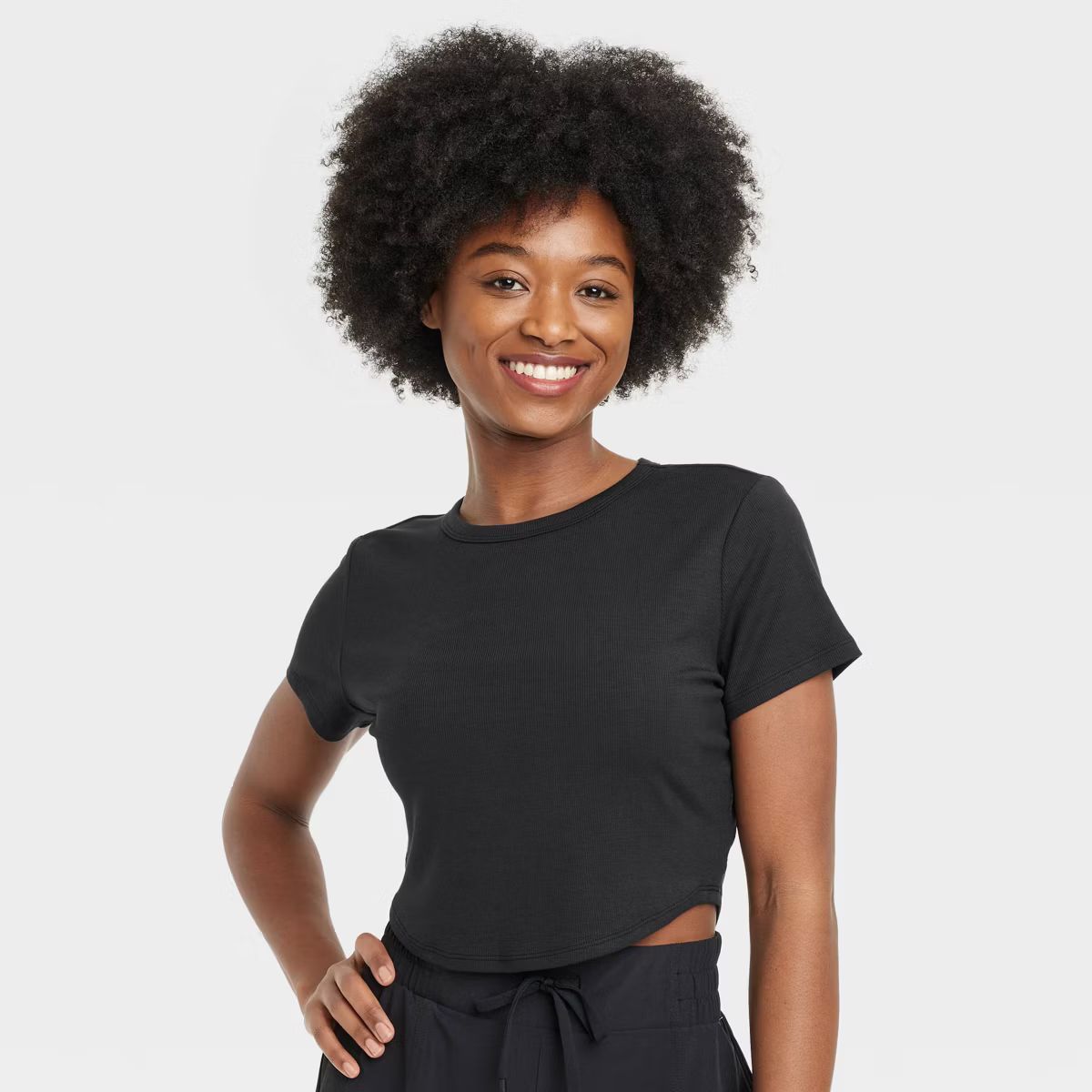 Women's Modal Rib Cropped Short Sleeve Shirt - All In Motion™ | Target