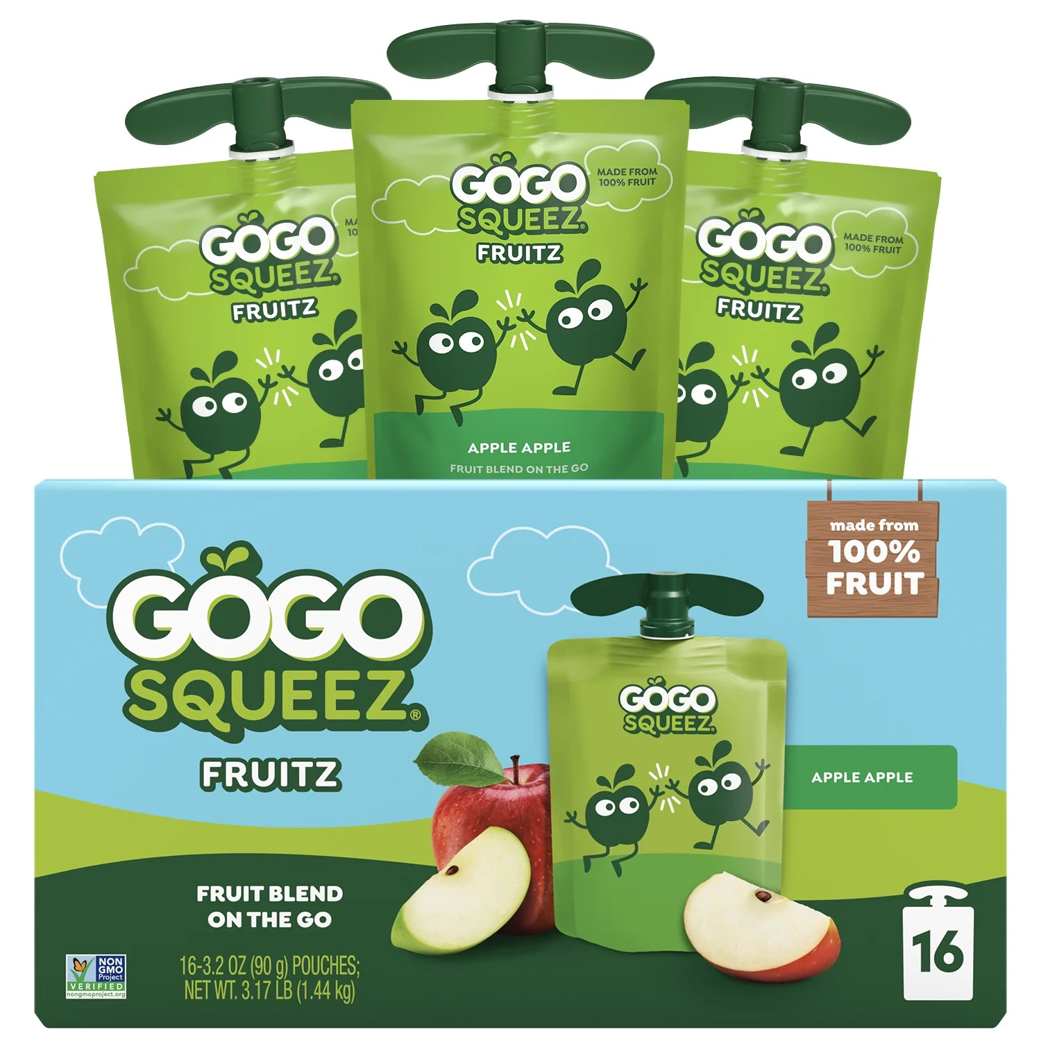 GoGo squeeZ Applesauce & Fruit Puree, Apple Apple Snack Pouches, 3.2 oz Pouches (16 Pk) | Walmart (US)