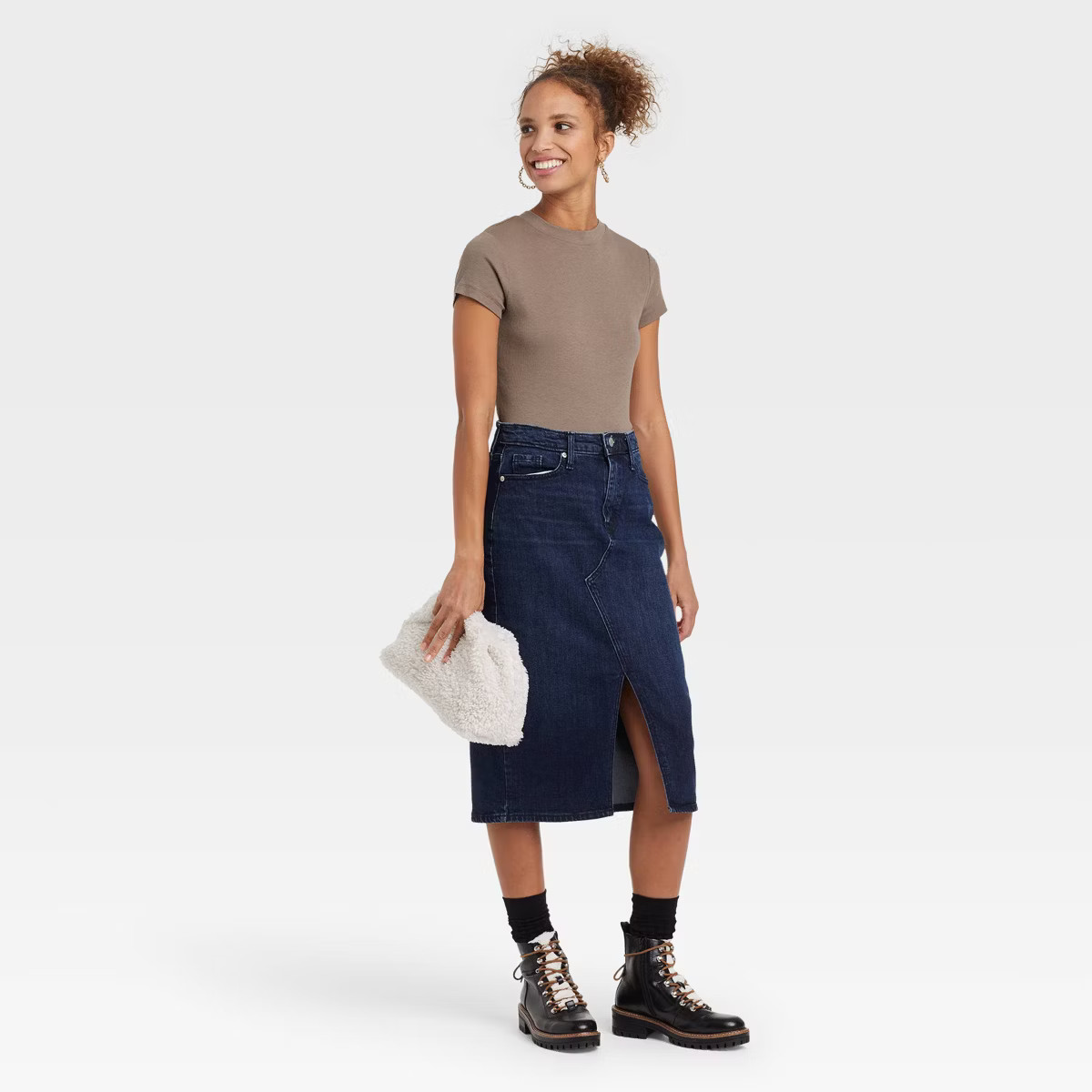 Women's Slim Fit Short Sleeve Ribbed T-Shirt - A New Day™ Brown XS | Target