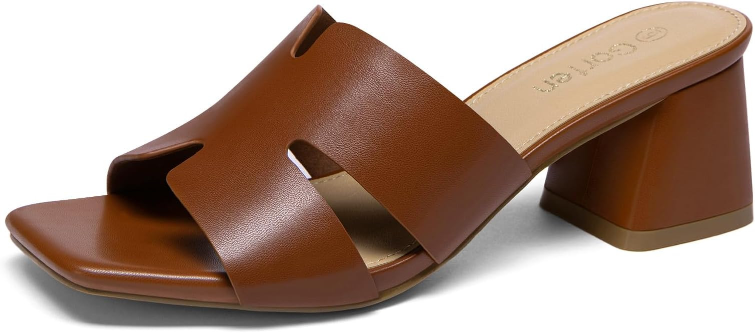 Women's Square Open Toe Sandals Low Block Chunky Heel Slip on Comfortable Casual Sandals for Dail... | Amazon (US)
