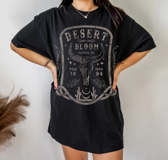 Desert Bloom Western Graphic Tee Wild Flower Shirt Bull Skull - Etsy | Etsy (US)